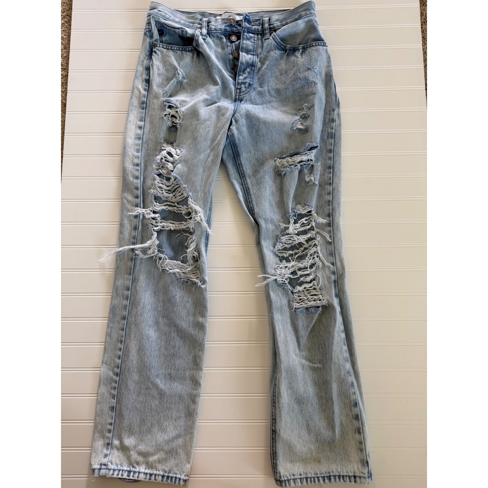 Kancan High Rise Distressed Straight Leg Light Wash Jeans KC7374AC Size 7/27